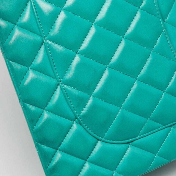 Chanel Green Quilted Lambskin Leather Classic Jumbo Double Flap Bag - Picture 8 of 12